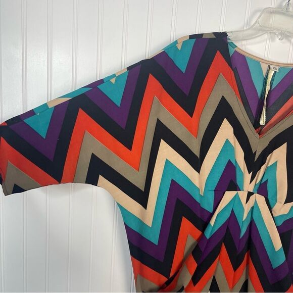 Uncle Frank Dress XS Colorful Chevron Stripes Y2K Women Mini V-neck - Picture 6 of 7